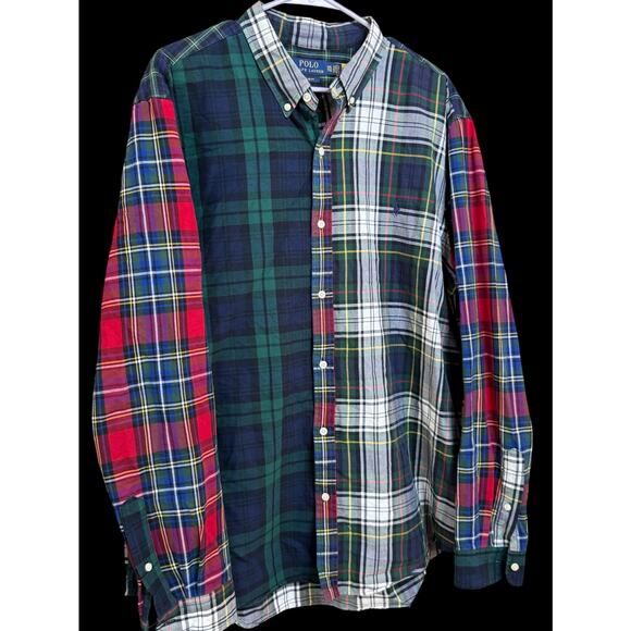 Polo Ralph Lauren Patchwork Multicolor Mens Slim Fit Button Down Shirt 2XL E7 - Picture 1 of 12